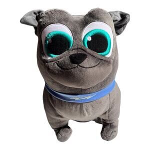 Disney Junior Puppy Dog Pals Bingo Plush Pug Gray Stuffed Animal Blue Collar 10”